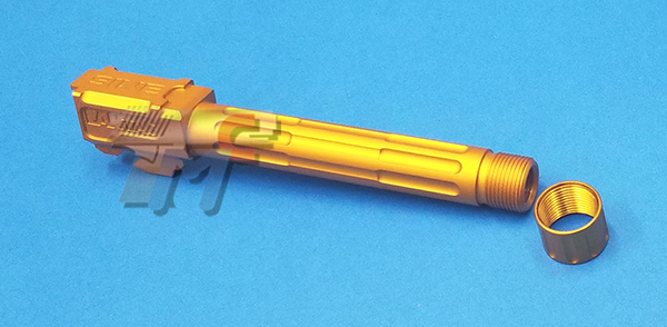 5KU Aluminum 9INE Threaded Barrel For Tokyo Marui Glock 17 GBB (14mm-)(Gold) - Click Image to Close